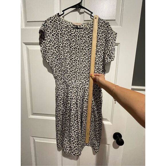 Rebecca Taylor Short Sleeve Midi Dark Leopard Silk Ruffle Dress Silk Size 4 - Picture 11 of 15